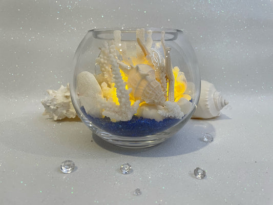 'Bora Bora' - Small Glass Bowl with Shell Lights and Ocean Gems